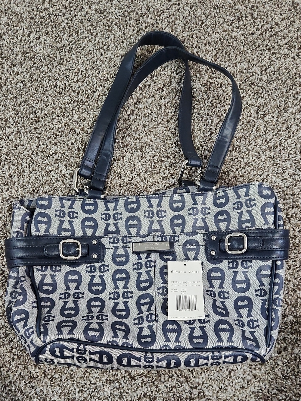 Etienne Aigner Navy and Cream Signature Shoulder Bag